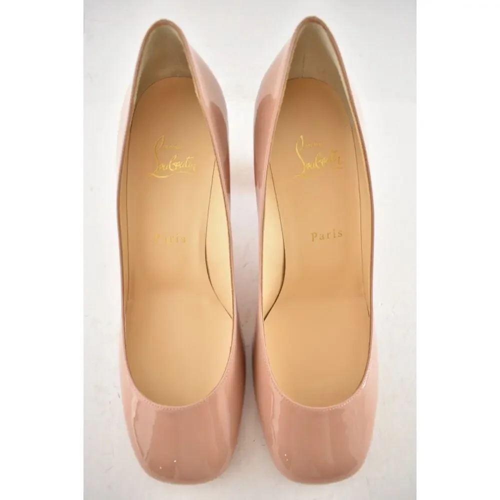 Christian Louboutin Cadrilla 70 Nude Blush Patent Leather Block Heel Pump 40 - Picture 10 of 15